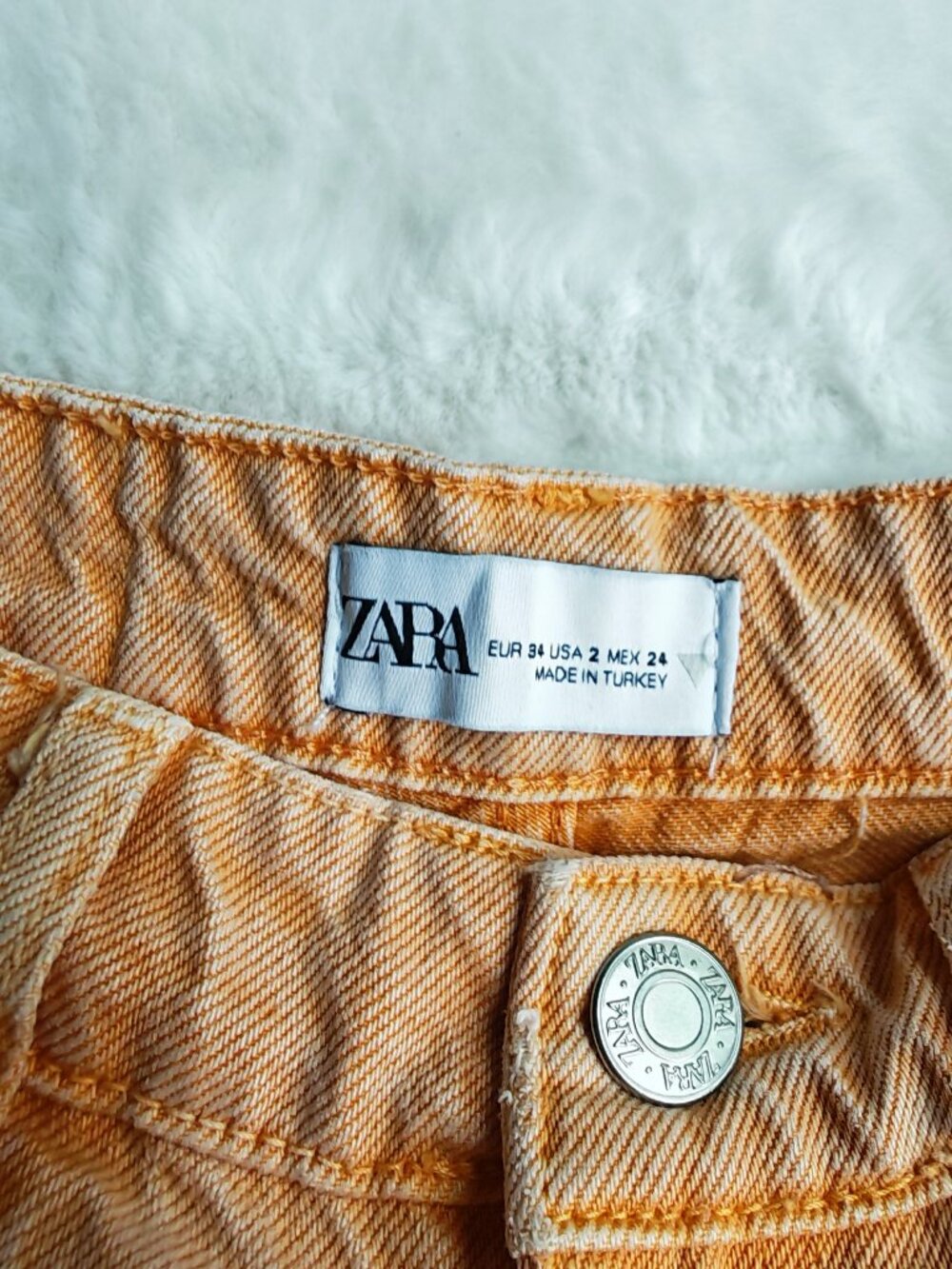 Zara Peach Wide Leg Jeans Size 2 High Rise Raw Hem Cropped Denim Pants Trendy - Picture 9 of 15